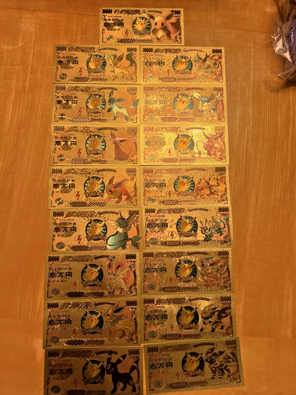 17 pcs Lot - Eevee Evolutions & Mega Evelutions - 24k Gold Foil Banknote Pokemon