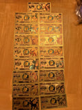 17 pcs Lot - Eevee Evolutions & Mega Evelutions - 24k Gold Foil Banknote Pokemon
