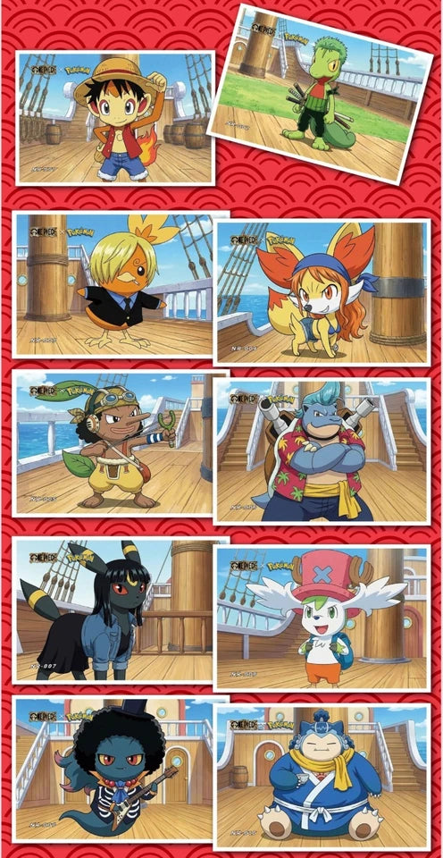 5 Art Board Lot - Chinese One Piece X Pokemon Art Board 5 Sealed Packs