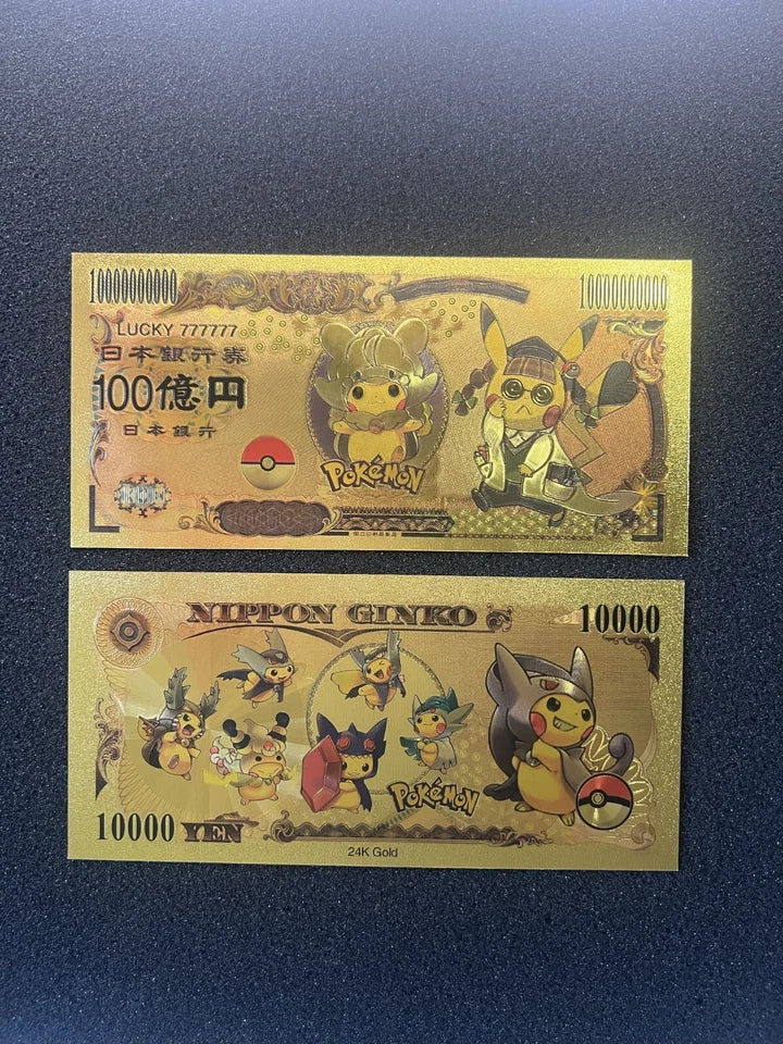 20 pcs Lot - Pokemon Banknote - 24k Gold Foil Banknote - Pokemon Collectible