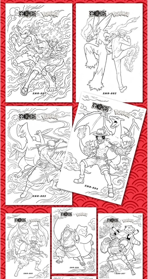 5 Art Board Lot - Chinese One Piece X Pokemon Art Board 5 Sealed Packs