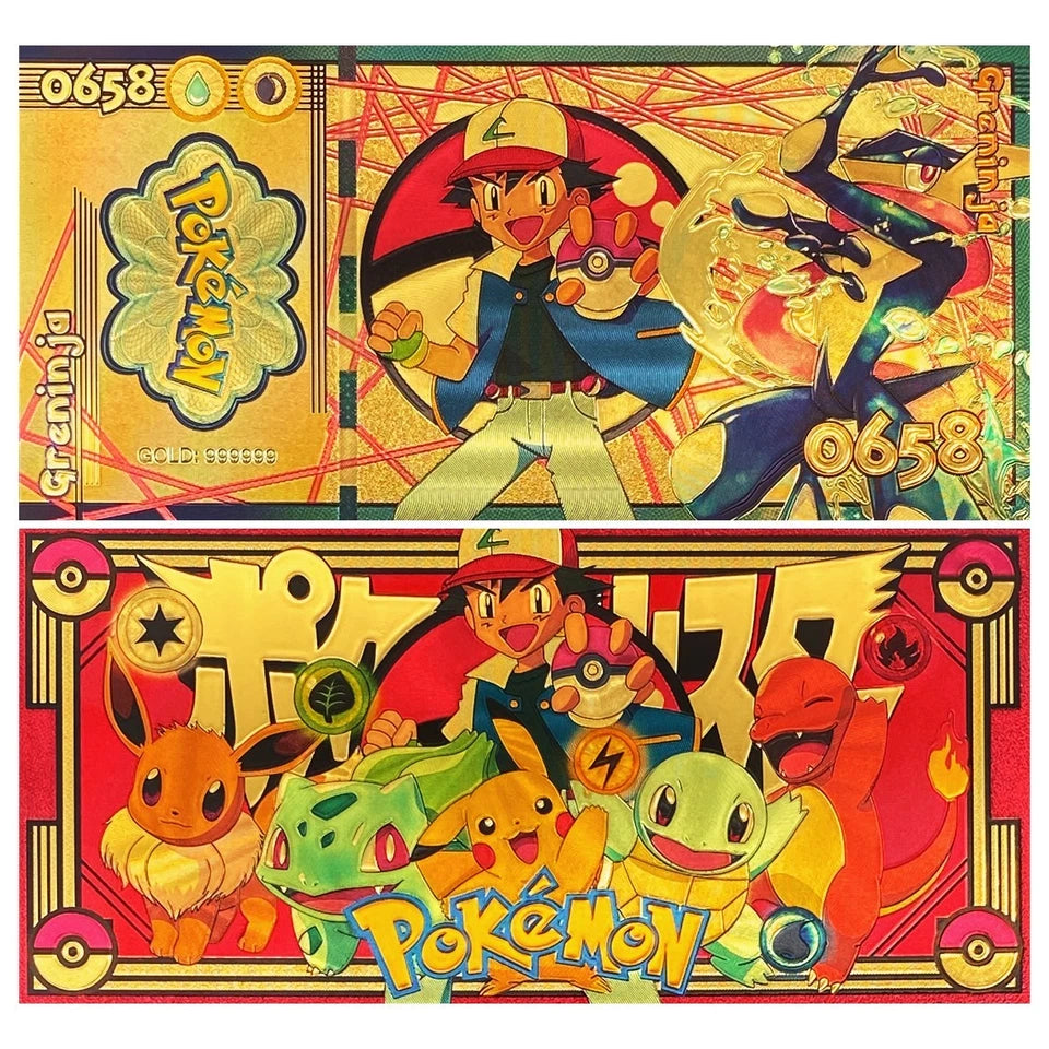 20 pcs Lot - Pokemon Banknote - 24k Gold Foil Banknote - Pokemon Collectible
