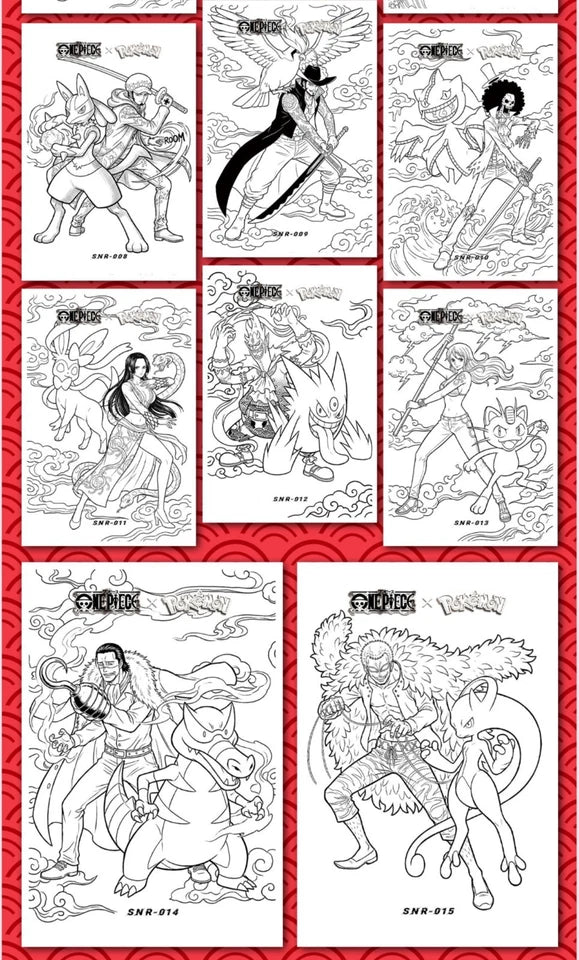 5 Art Board Lot - Chinese One Piece X Pokemon Art Board 5 Sealed Packs