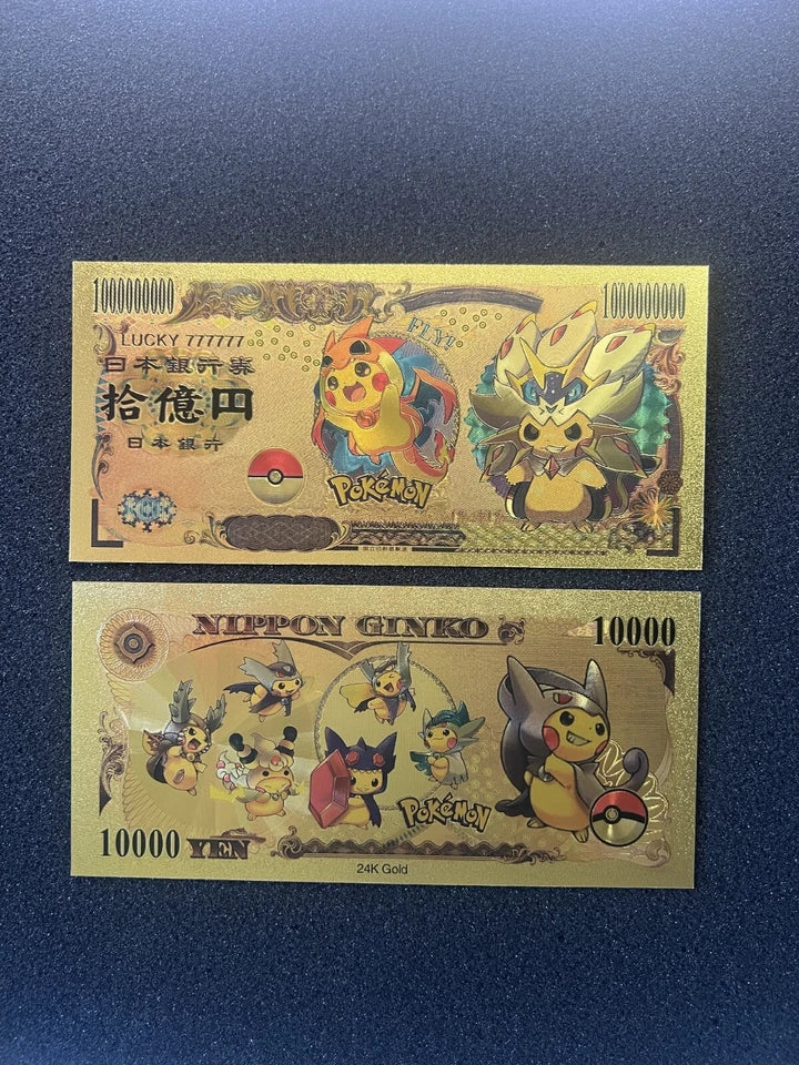 20 pcs Lot - Pokemon Banknote - 24k Gold Foil Banknote - Pokemon Collectible