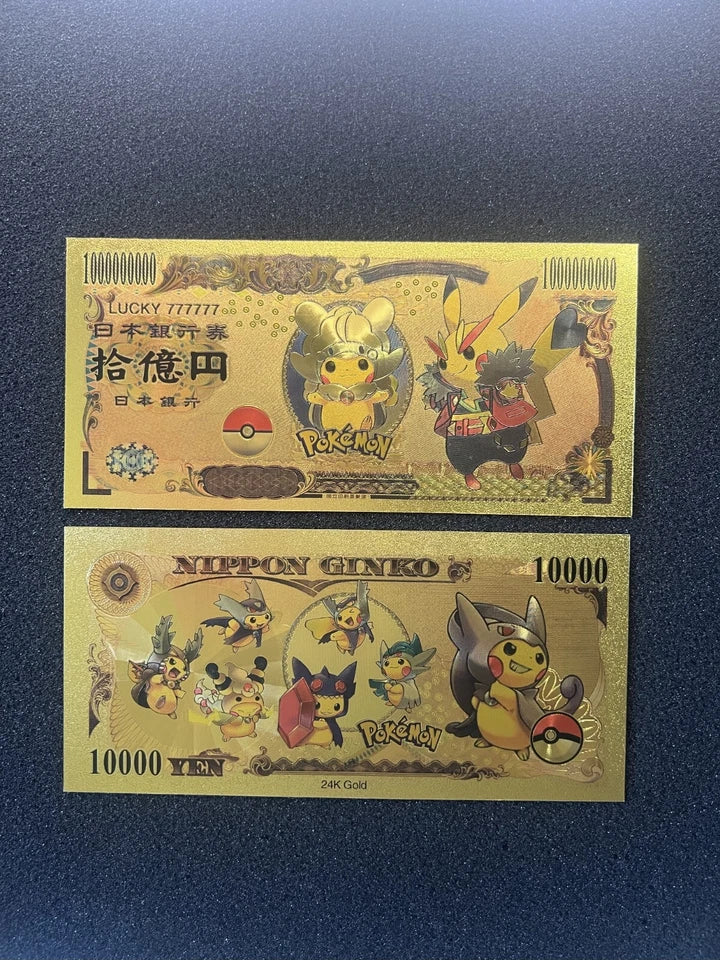 20 pcs Lot - Pokemon Banknote - 24k Gold Foil Banknote - Pokemon Collectible