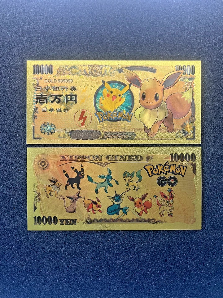 17 pcs Lot - Eevee Evolutions & Mega Evelutions - 24k Gold Foil Banknote Pokemon