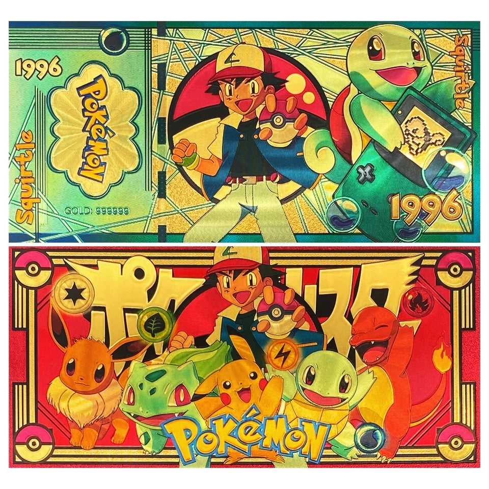 20 pcs Lot - Pokemon Banknote - 24k Gold Foil Banknote - Pokemon Collectible