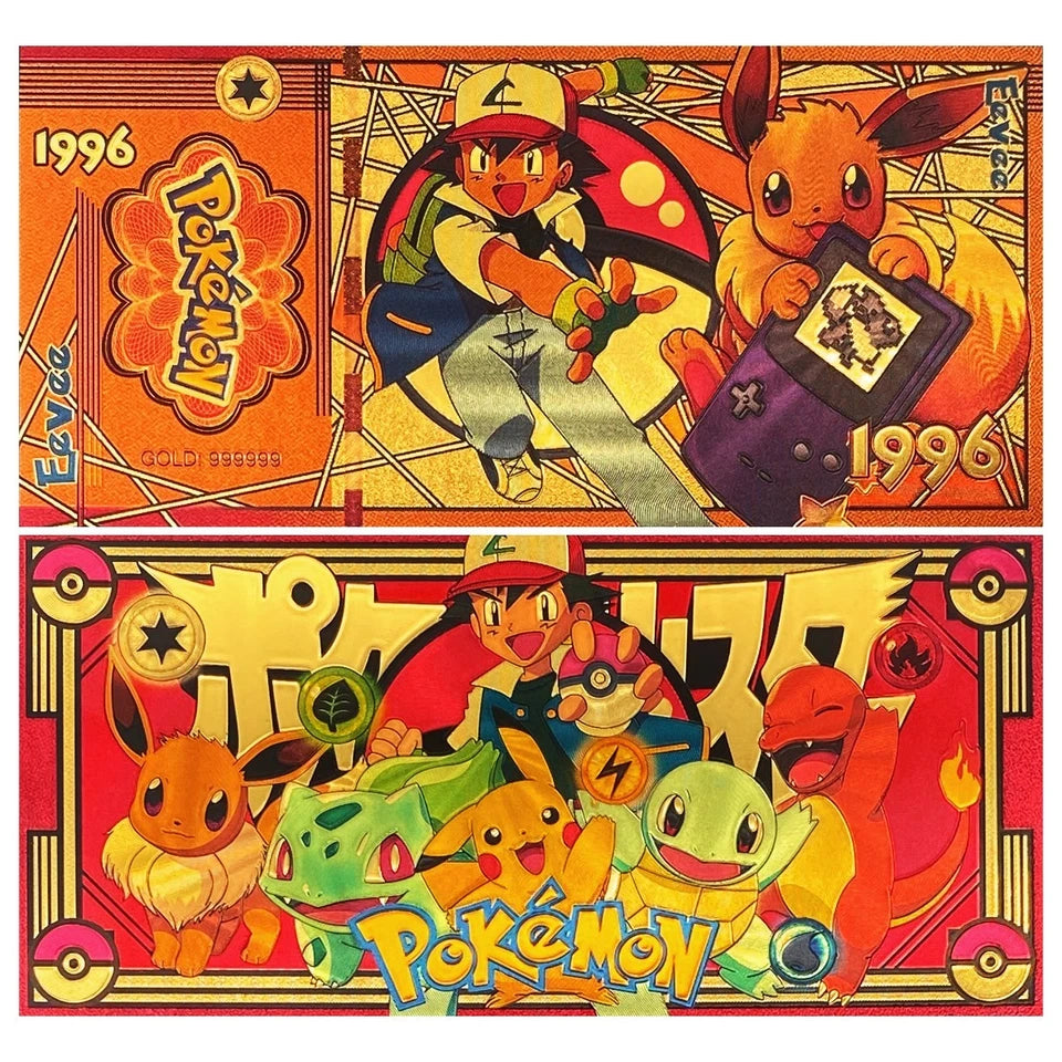 20 pcs Lot - Pokemon Banknote - 24k Gold Foil Banknote - Pokemon Collectible