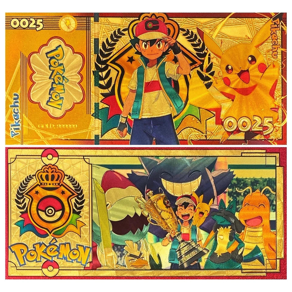 20 pcs Lot - Pokemon Banknote - 24k Gold Foil Banknote - Pokemon Collectible