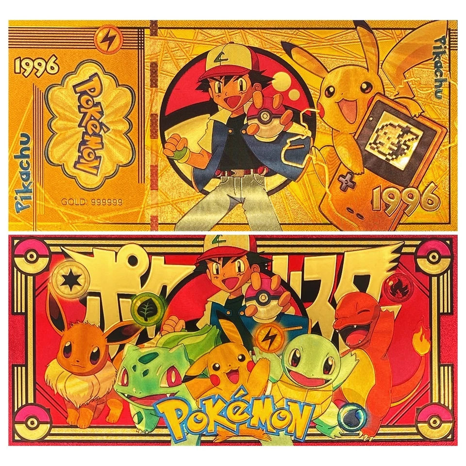 20 pcs Lot - Pokemon Banknote - 24k Gold Foil Banknote - Pokemon Collectible