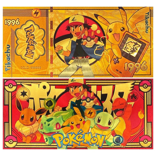 20 pcs Lot - Pokemon Banknote - 24k Gold Foil Banknote - Pokemon Collectible