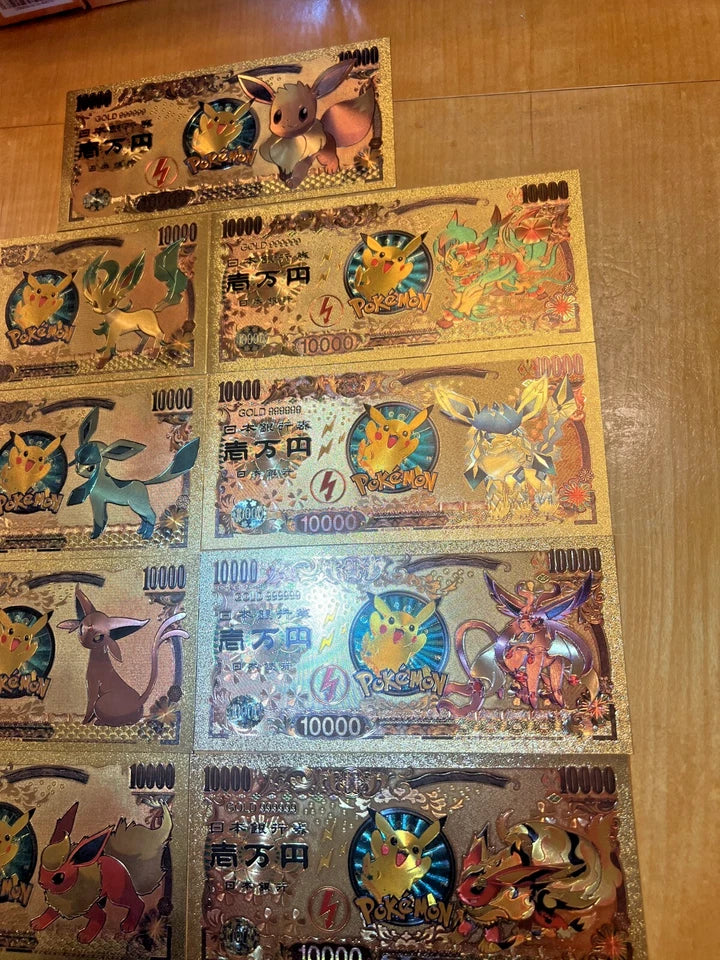 17 pcs Lot - Eevee Evolutions & Mega Evelutions - 24k Gold Foil Banknote Pokemon