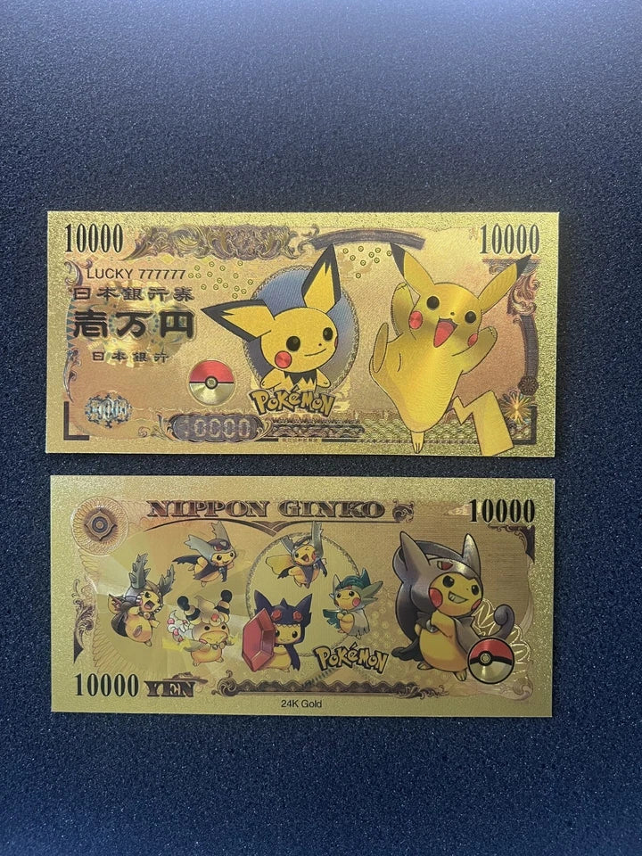 20 pcs Lot - Pokemon Banknote - 24k Gold Foil Banknote - Pokemon Collectible
