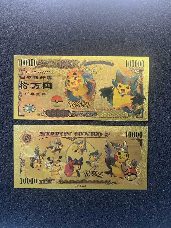 20 pcs Lot - Pokemon Banknote - 24k Gold Foil Banknote - Pokemon Collectible