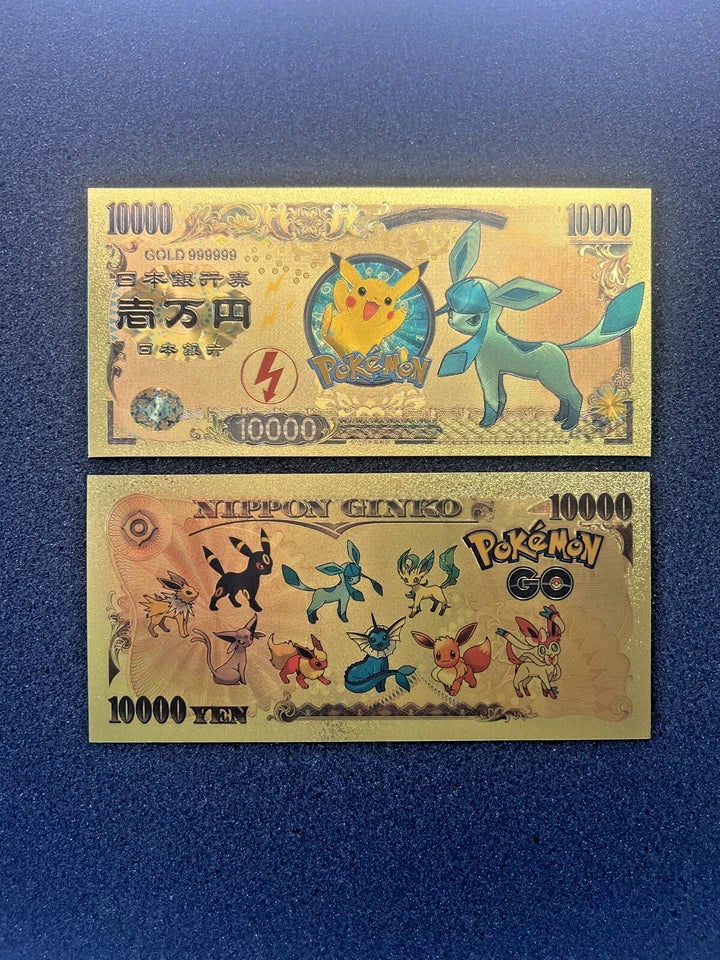 17 pcs Lot - Eevee Evolutions & Mega Evelutions - 24k Gold Foil Banknote Pokemon