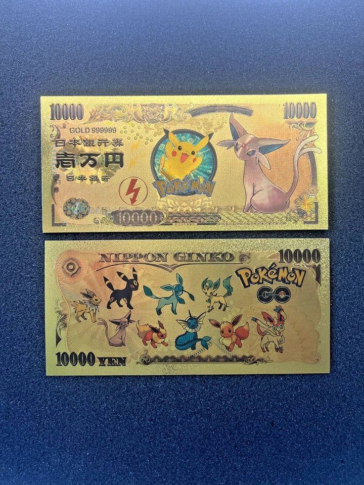 17 pcs Lot - Eevee Evolutions & Mega Evelutions - 24k Gold Foil Banknote Pokemon