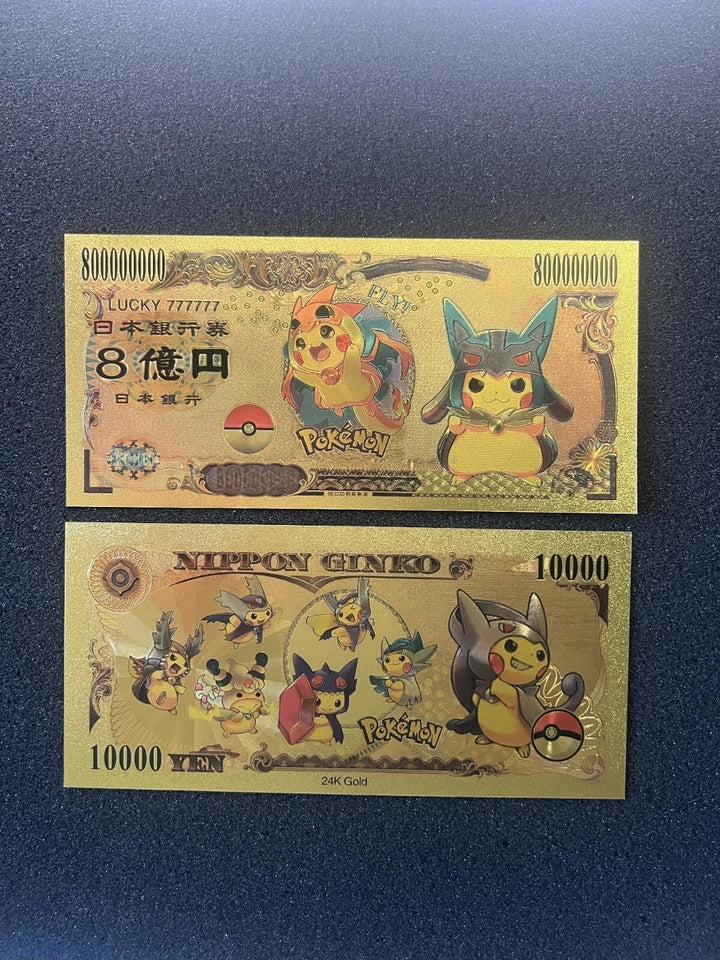 20 pcs Lot - Pokemon Banknote - 24k Gold Foil Banknote - Pokemon Collectible