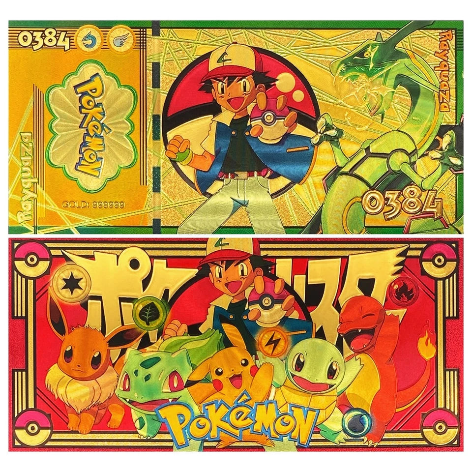 20 pcs Lot - Pokemon Banknote - 24k Gold Foil Banknote - Pokemon Collectible