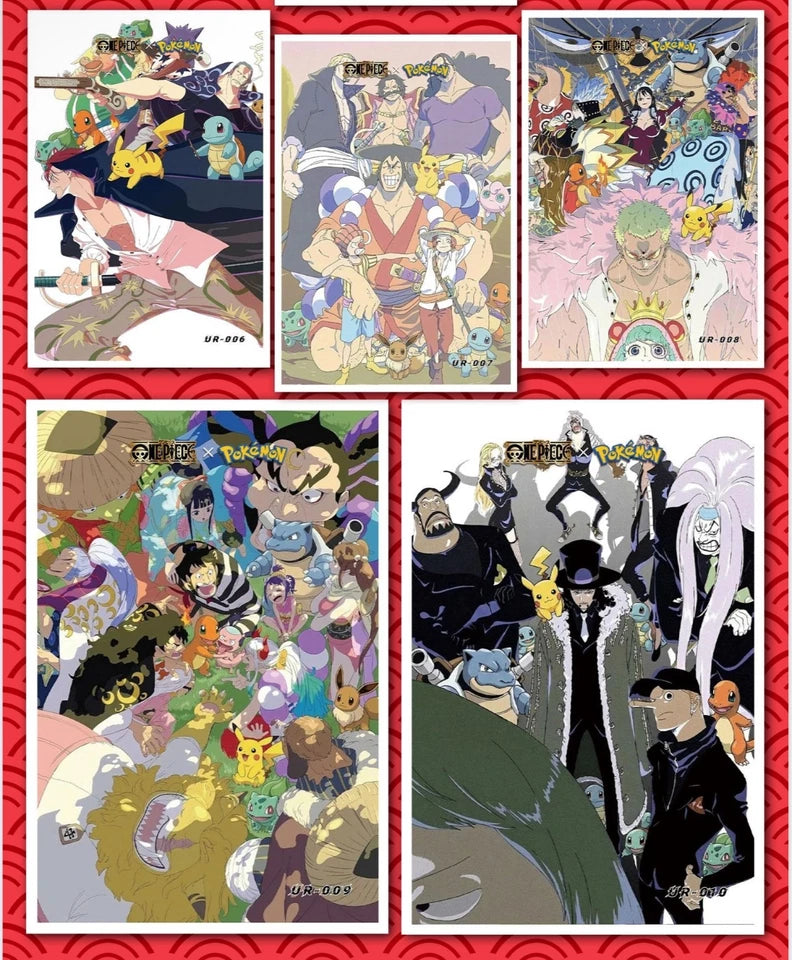 5 Art Board Lot - Chinese One Piece X Pokemon Art Board 5 Sealed Packs
