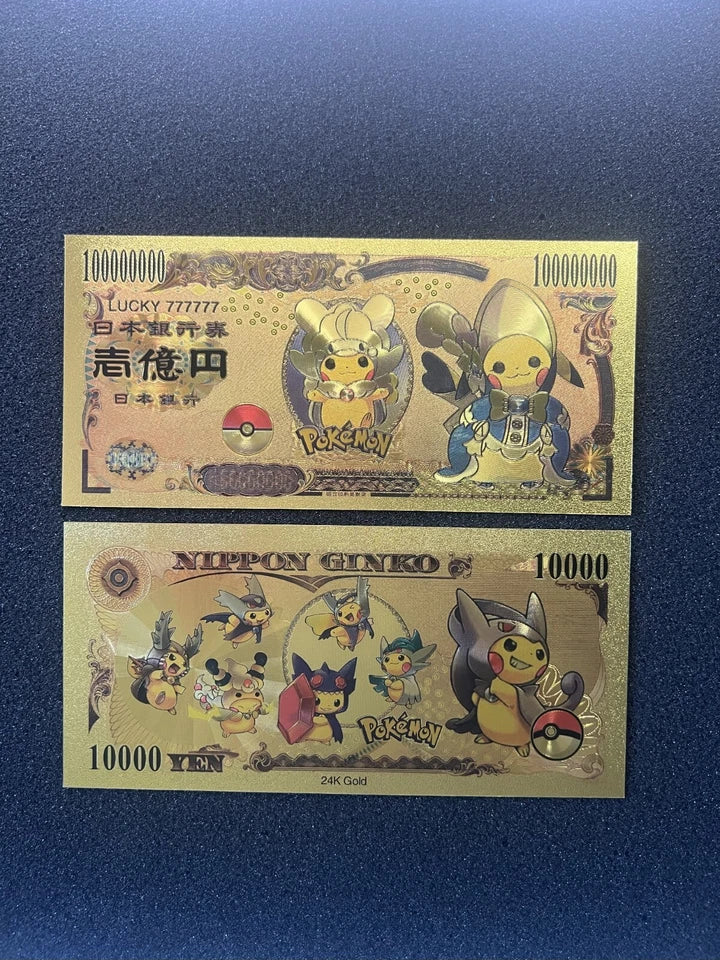 20 pcs Lot - Pokemon Banknote - 24k Gold Foil Banknote - Pokemon Collectible