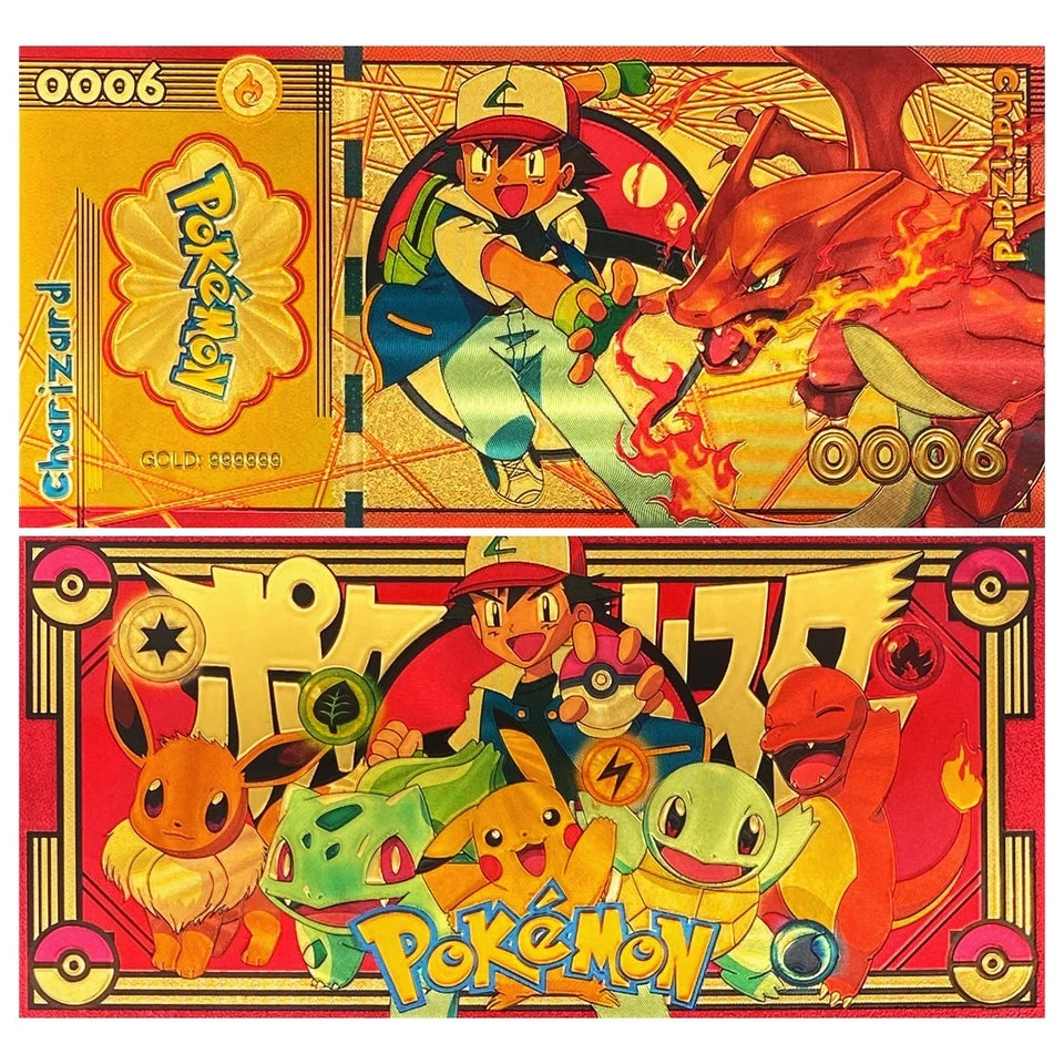 20 pcs Lot - Pokemon Banknote - 24k Gold Foil Banknote - Pokemon Collectible