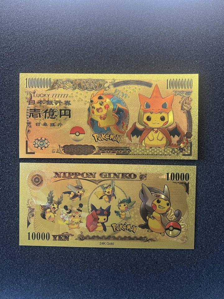 20 pcs Lot - Pokemon Banknote - 24k Gold Foil Banknote - Pokemon Collectible