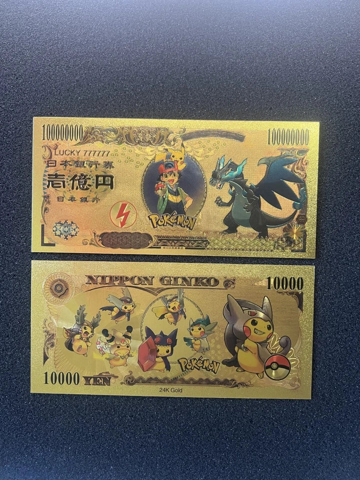 20 pcs Lot - Pokemon Banknote - 24k Gold Foil Banknote - Pokemon Collectible