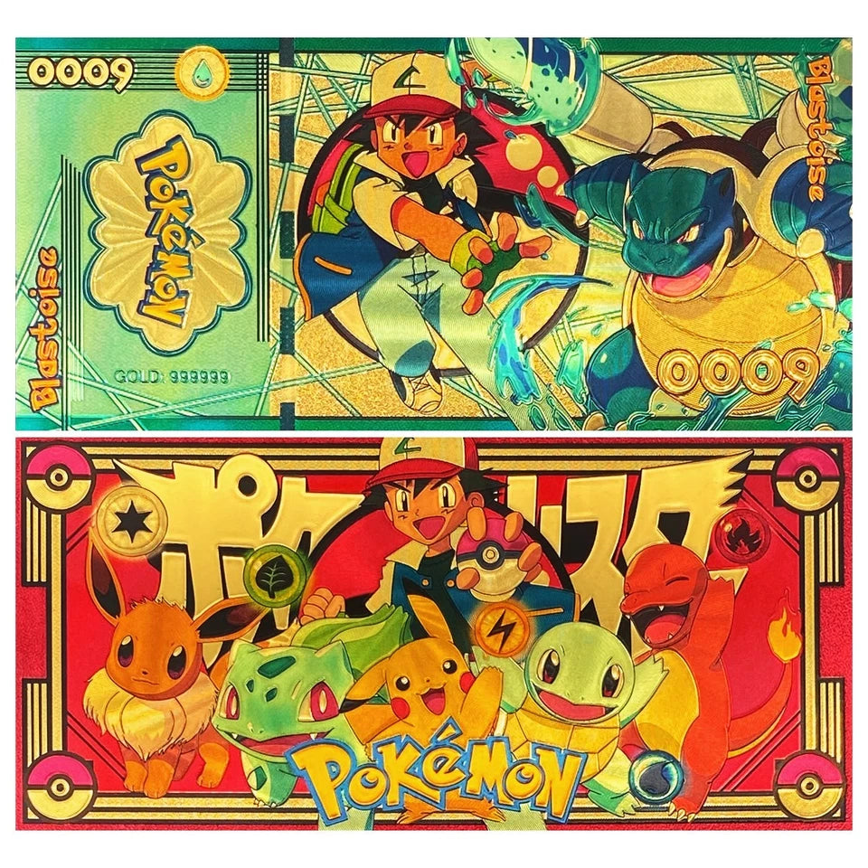 20 pcs Lot - Pokemon Banknote - 24k Gold Foil Banknote - Pokemon Collectible