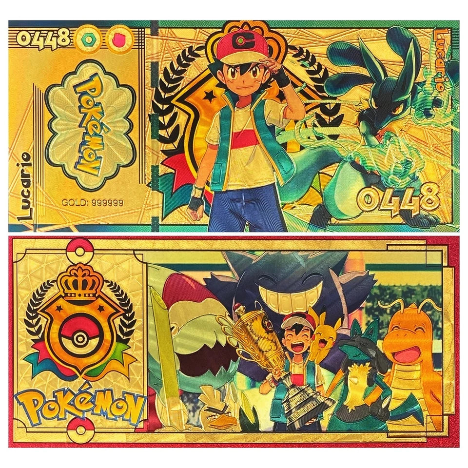 20 pcs Lot - Pokemon Banknote - 24k Gold Foil Banknote - Pokemon Collectible