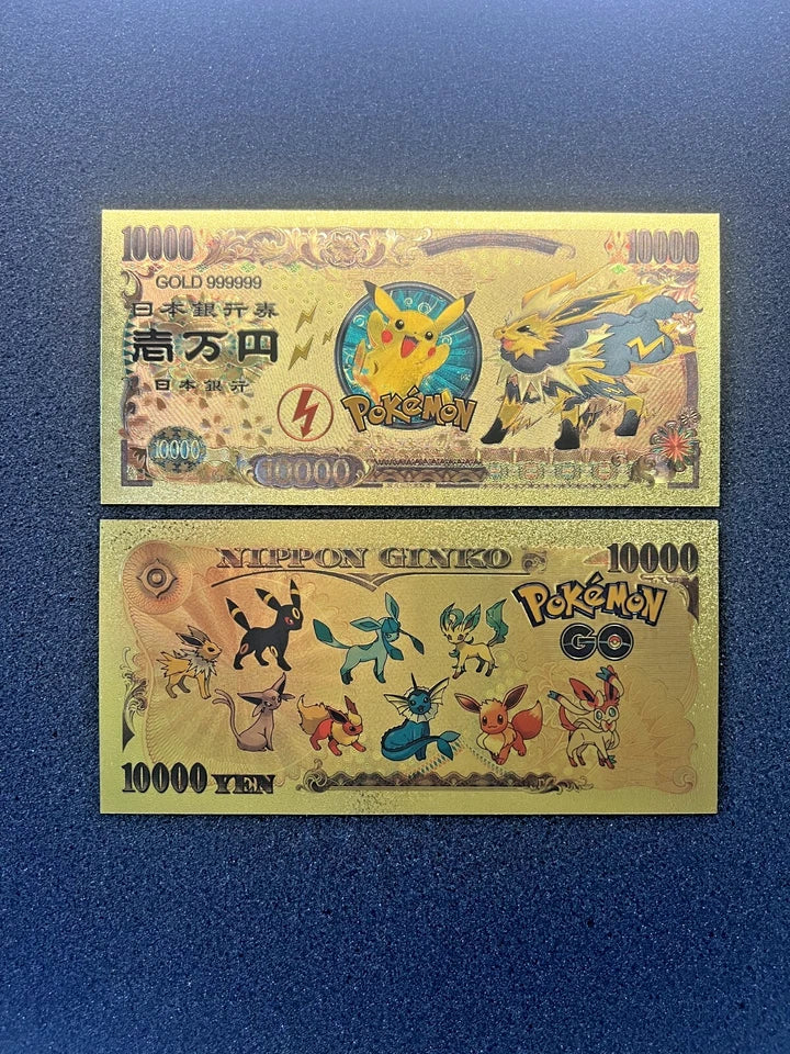 17 pcs Lot - Eevee Evolutions & Mega Evelutions - 24k Gold Foil Banknote Pokemon