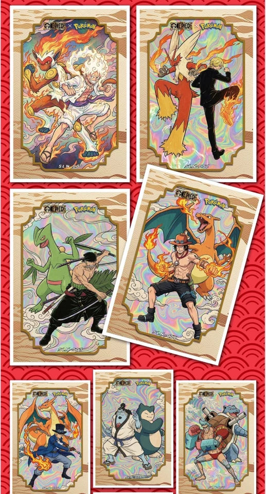 5 Art Board Lot - Chinese One Piece X Pokemon Art Board 5 Sealed Packs
