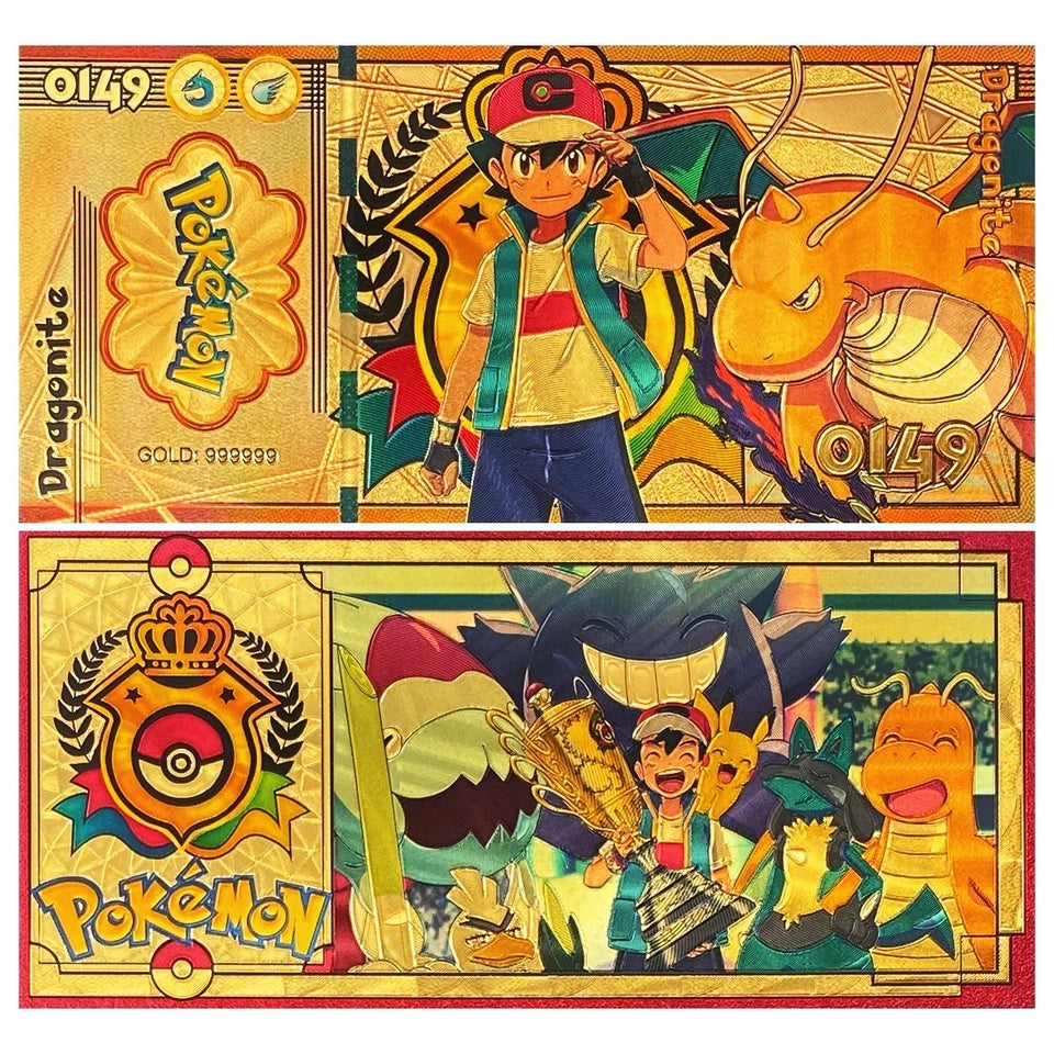 20 pcs Lot - Pokemon Banknote - 24k Gold Foil Banknote - Pokemon Collectible