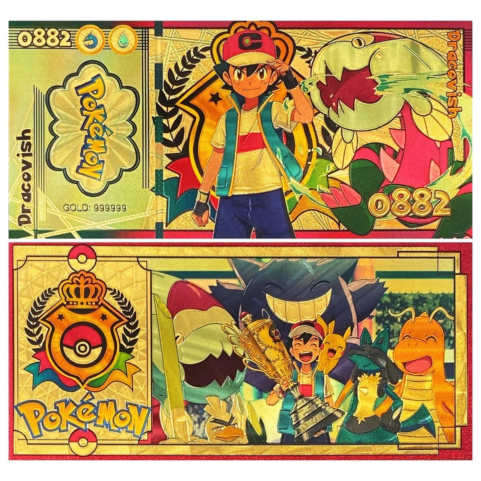 20 pcs Lot - Pokemon Banknote - 24k Gold Foil Banknote - Pokemon Collectible