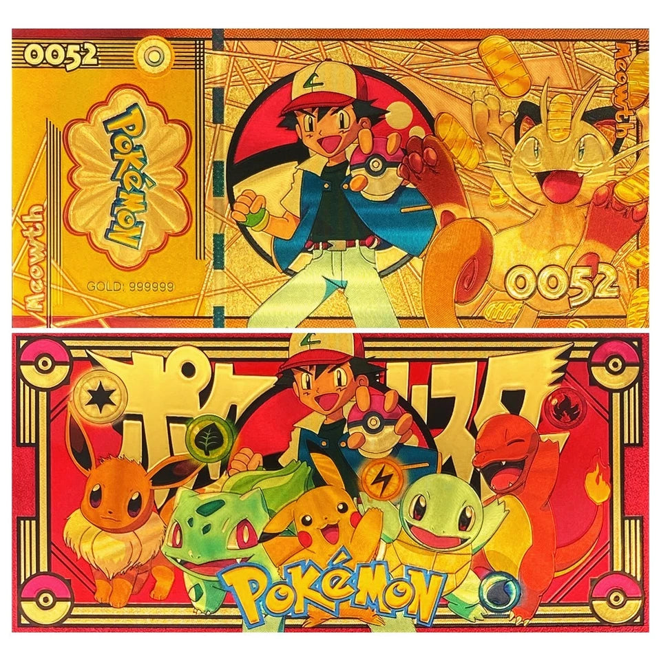 20 pcs Lot - Pokemon Banknote - 24k Gold Foil Banknote - Pokemon Collectible