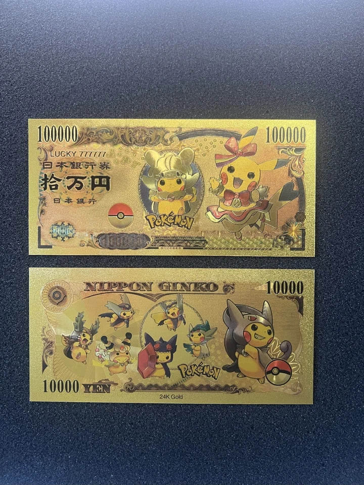 20 pcs Lot - Pokemon Banknote - 24k Gold Foil Banknote - Pokemon Collectible