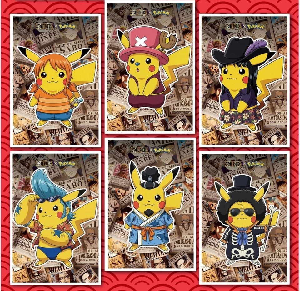 5 Art Board Lot - Chinese One Piece X Pokemon Art Board 5 Sealed Packs