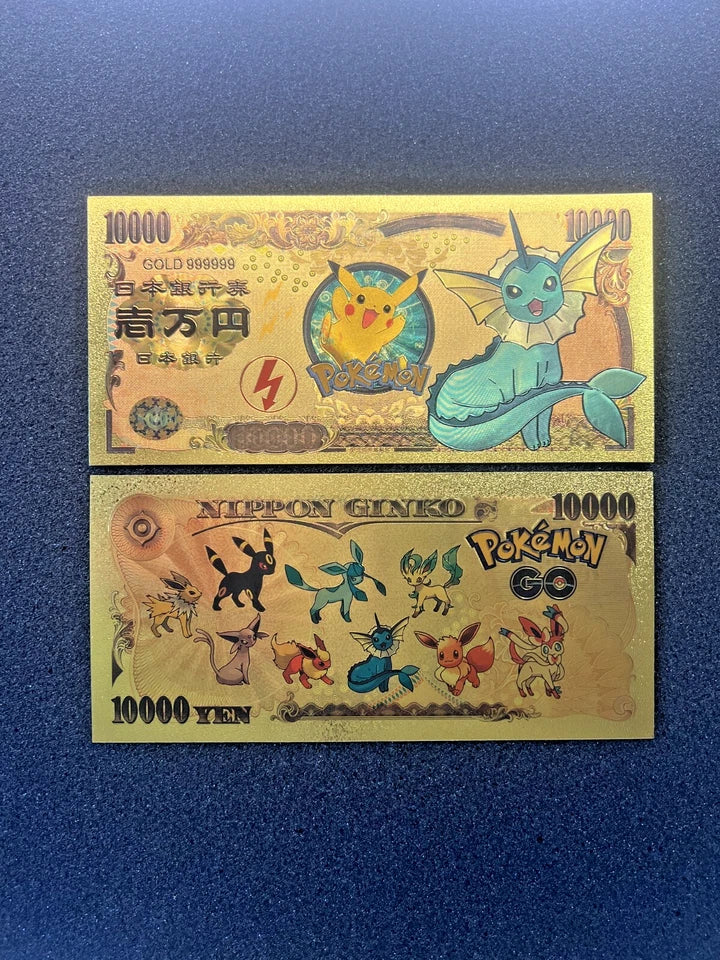 17 pcs Lot - Eevee Evolutions & Mega Evelutions - 24k Gold Foil Banknote Pokemon