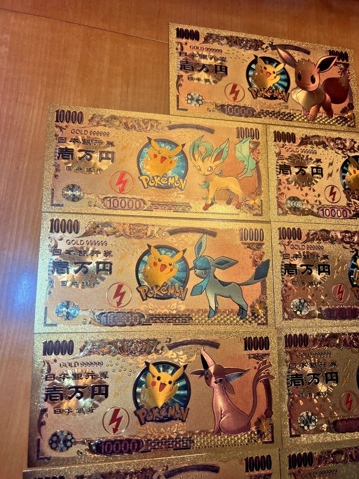 17 pcs Lot - Eevee Evolutions & Mega Evelutions - 24k Gold Foil Banknote Pokemon
