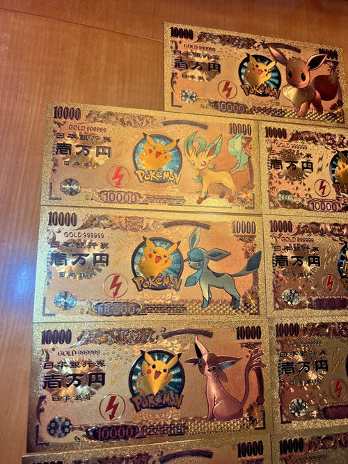 17 pcs Lot - Eevee Evolutions & Mega Evelutions - 24k Gold Foil Banknote Pokemon