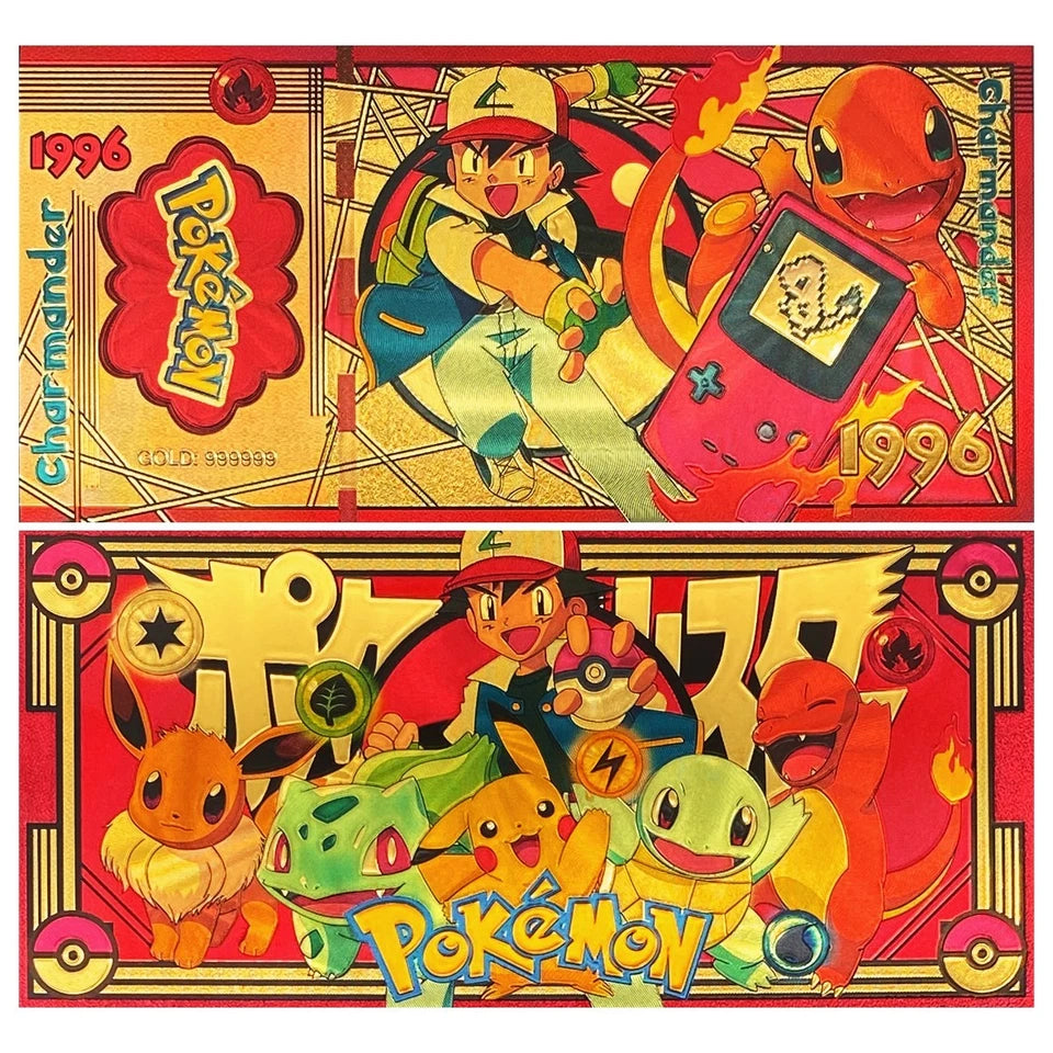 20 pcs Lot - Pokemon Banknote - 24k Gold Foil Banknote - Pokemon Collectible