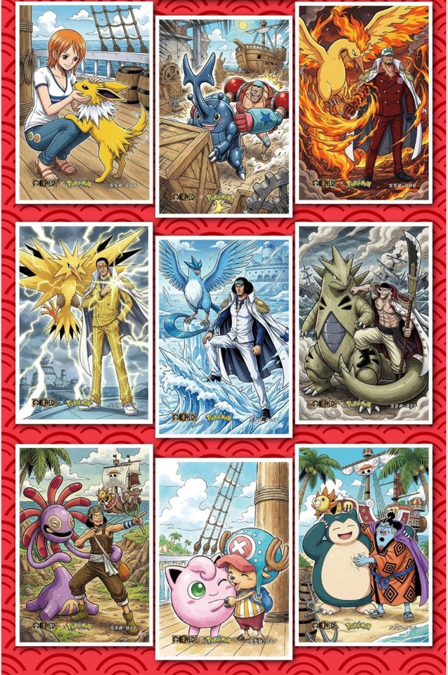 5 Art Board Lot - Chinese One Piece X Pokemon Art Board 5 Sealed Packs