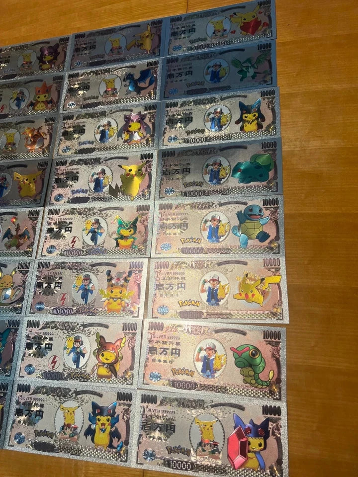 Pokemon Silver Foil Banknote Set of 24 Charizard Pikachu Poncho