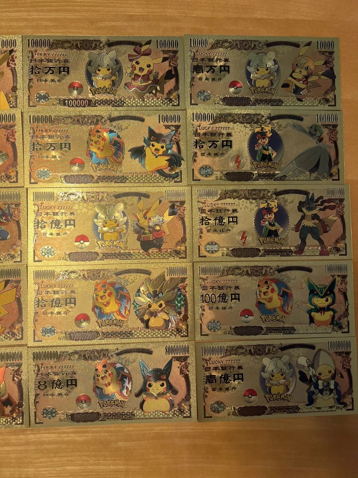 20 pcs Lot - Pokemon Banknote - 24k Gold Foil Banknote - Pokemon Collectible