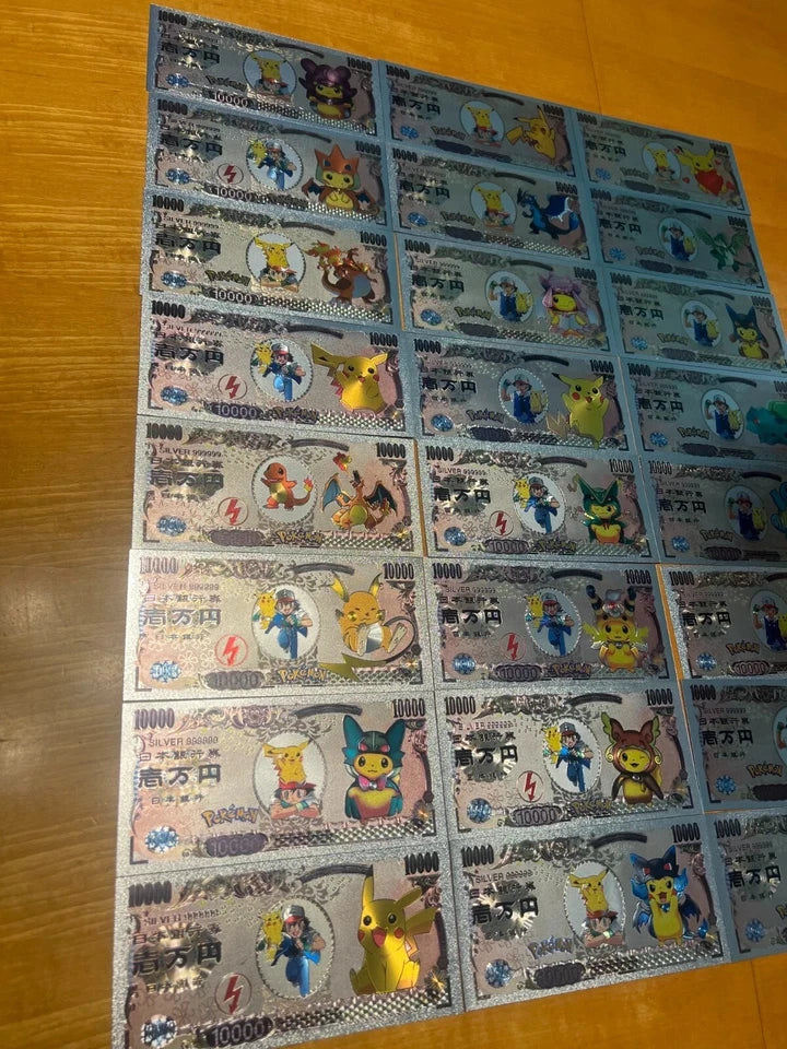 Pokemon Silver Foil Banknote Set of 24 Charizard Pikachu Poncho