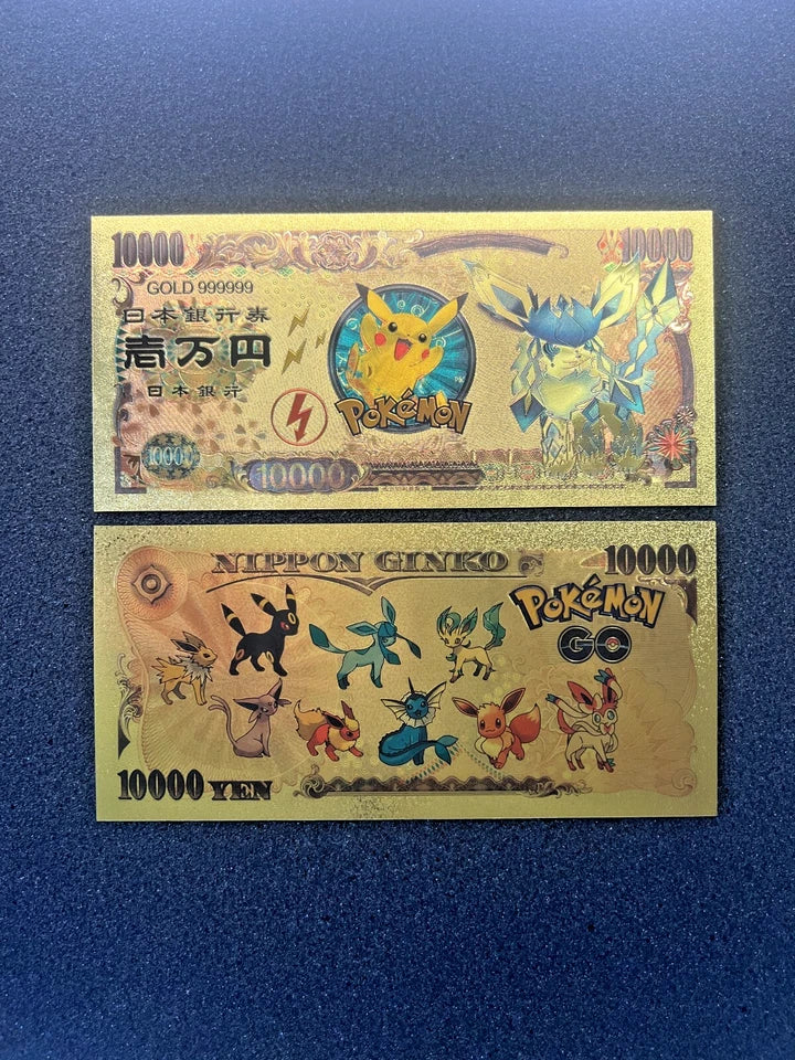 17 pcs Lot - Eevee Evolutions & Mega Evelutions - 24k Gold Foil Banknote Pokemon