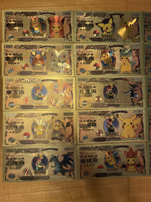 20 pcs Lot - Pokemon Banknote - 24k Gold Foil Banknote - Pokemon Collectible