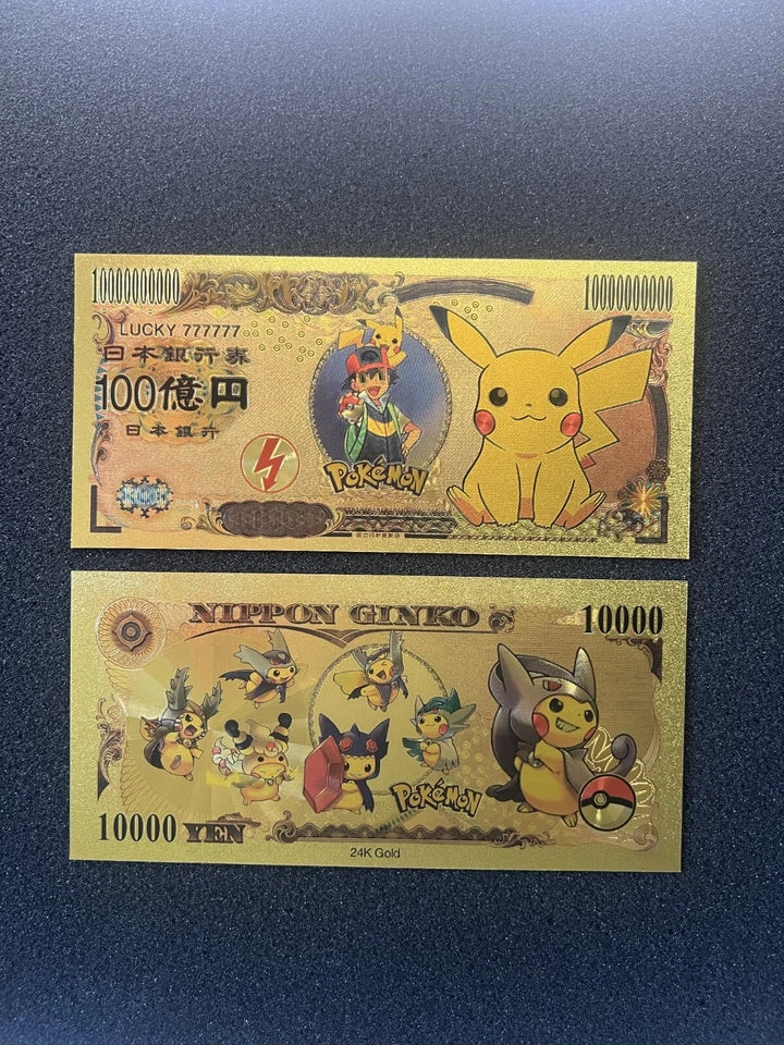 20 pcs Lot - Pokemon Banknote - 24k Gold Foil Banknote - Pokemon Collectible