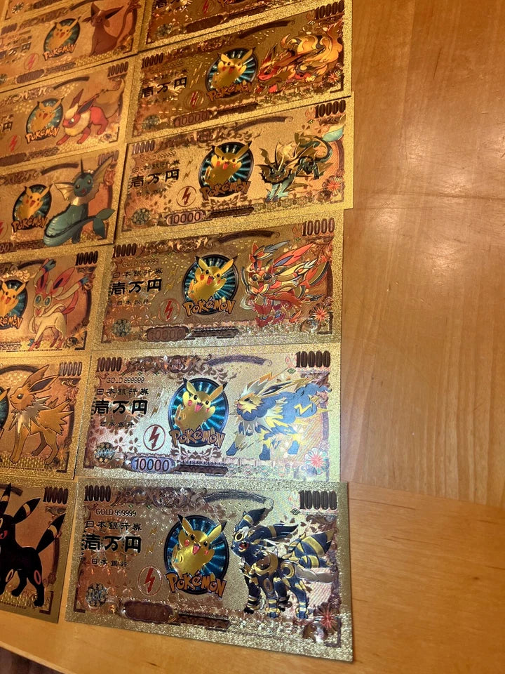17 pcs Lot - Eevee Evolutions & Mega Evelutions - 24k Gold Foil Banknote Pokemon