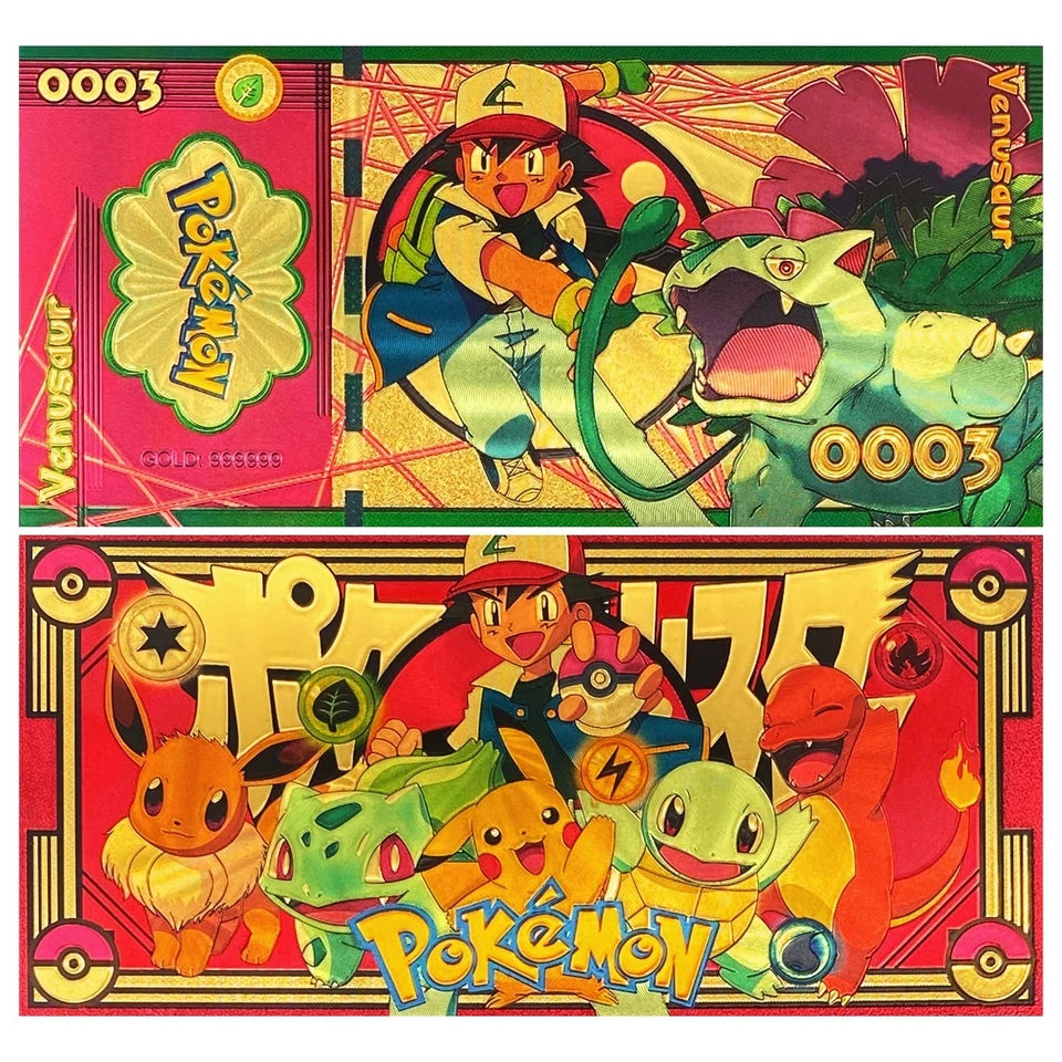 20 pcs Lot - Pokemon Banknote - 24k Gold Foil Banknote - Pokemon Collectible