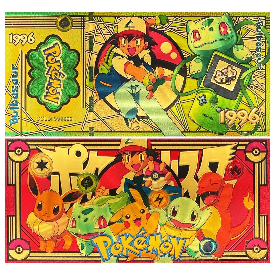 20 pcs Lot - Pokemon Banknote - 24k Gold Foil Banknote - Pokemon Collectible